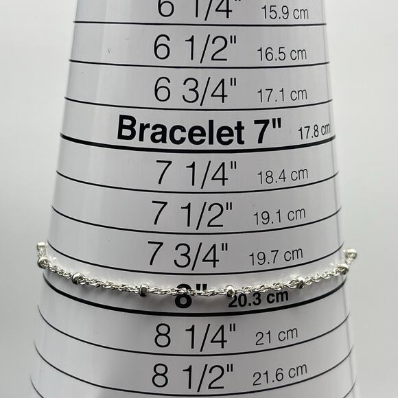 Sterling Silver 925 Ball Station and Twist Singapore Chain Bracelet Dainty 7.75" - Picture 4 of 5